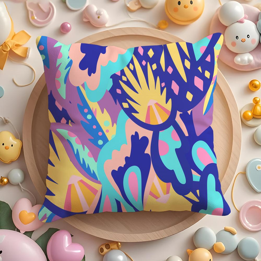HOT Abstract Colorful Pattern Cushion Cover Home & Car Multi-Scene Pillow Cover - Reversible, Soft & Durable for Daily Use