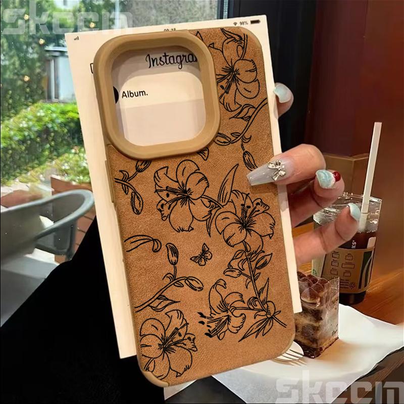 Branches and Leaves Broken Flowers Leather Phone Case For iPhone 16 Pro Max 15 14 Plus 13 12 11 XS Max X XR Shockproof Cover