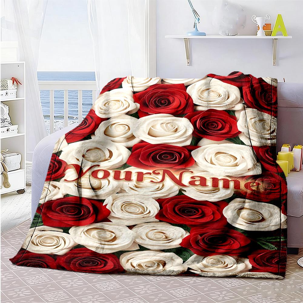 Rose Customize Your Name Blanket Throw Personalized Blanket Soft Warm Cozy Perfect for Living Room Seaside Home Decor Bed Four Seasons Multipurpose