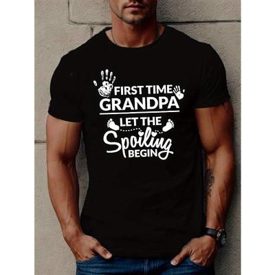 Tailles européennes 1 pièce Premier Grand-Père T-shirt Homme, Col Rond Décontracté, T-shirt en Maille Coton avec Imprimé Géométrique, Coupe Régulière, Tissu Extensible