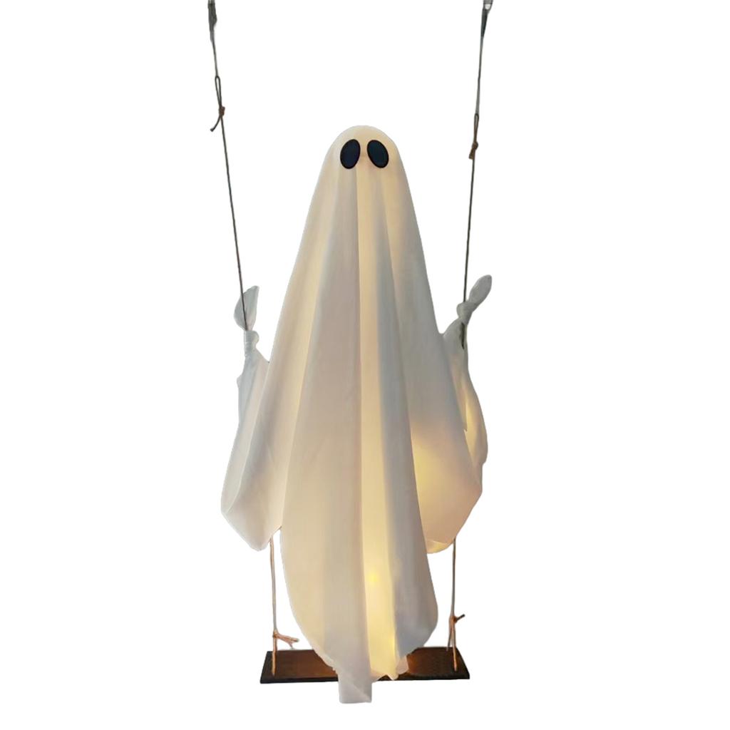 Halloween Hanging Swing Ghost with String Lights Spooky Swing Ghost for Tree Porch Yard Garden Lawn Halloween Decoration