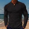 New Men's T-Shirt: Waffle Weave Casual Collared Button-Down Slim-Fit Long-Sleeved Polo Shirt