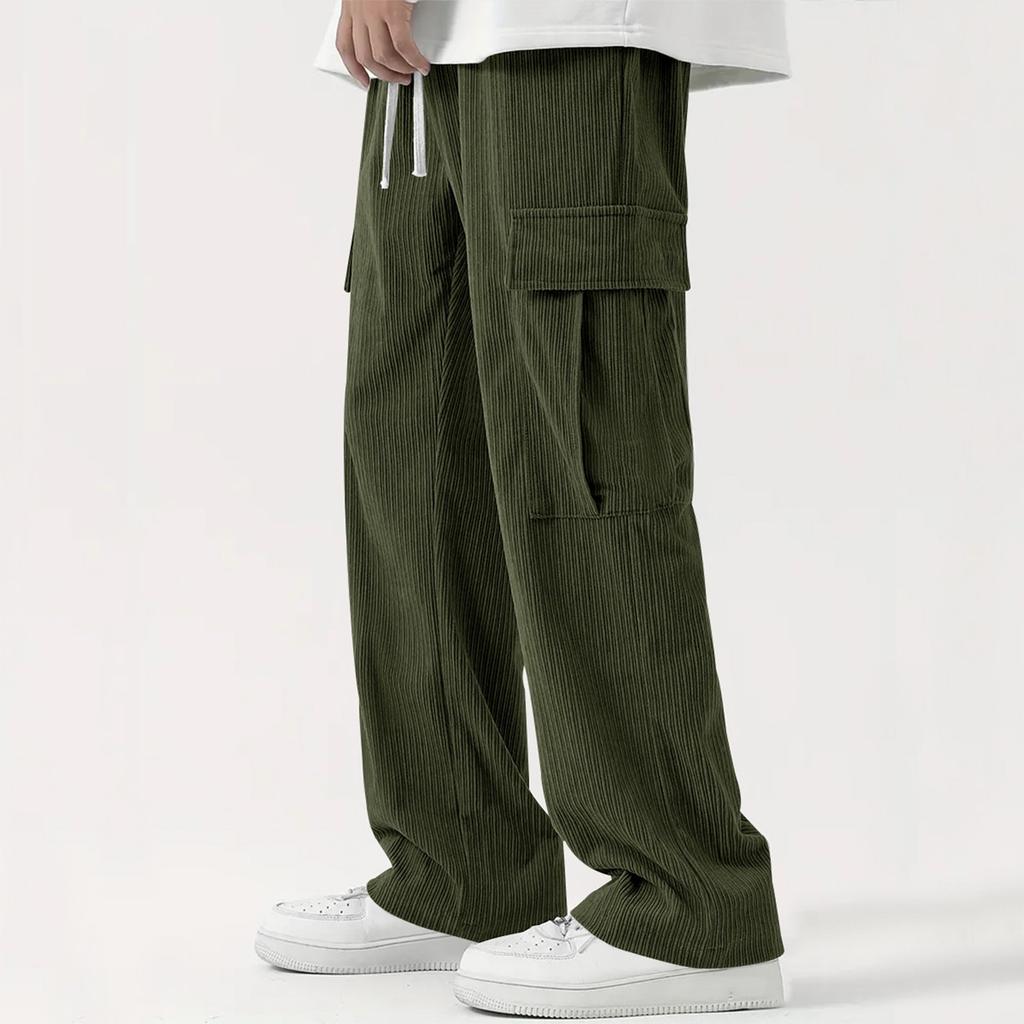 Men's Casual Versatile Retro Workwear Pants, Loose Straight Zipper Casual Pants
