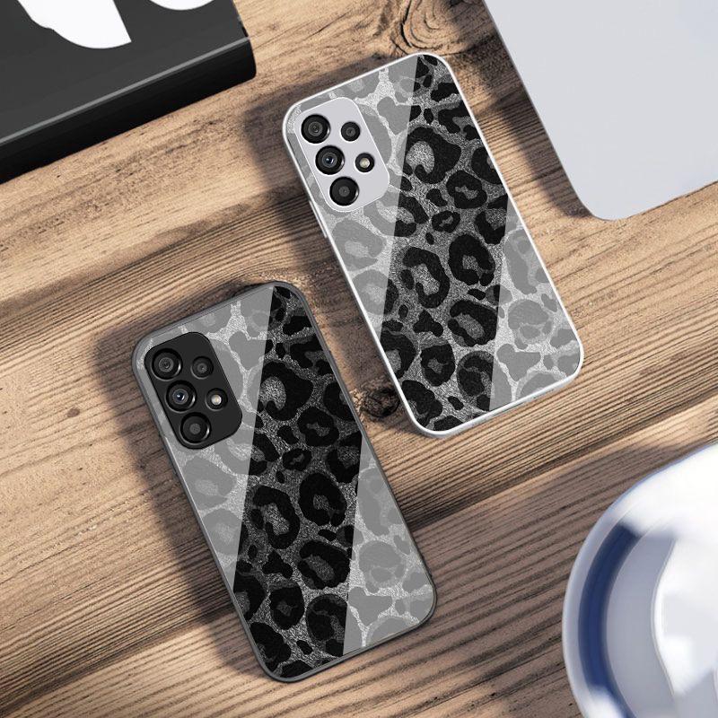 Graues Leoparden-Twill für Samsung Galaxy S10 4G S20 11E 30 S21 22 S24 Fe Pro S23 S25 Ultra 5G S9 Gehärtetes Glas Handyhülle