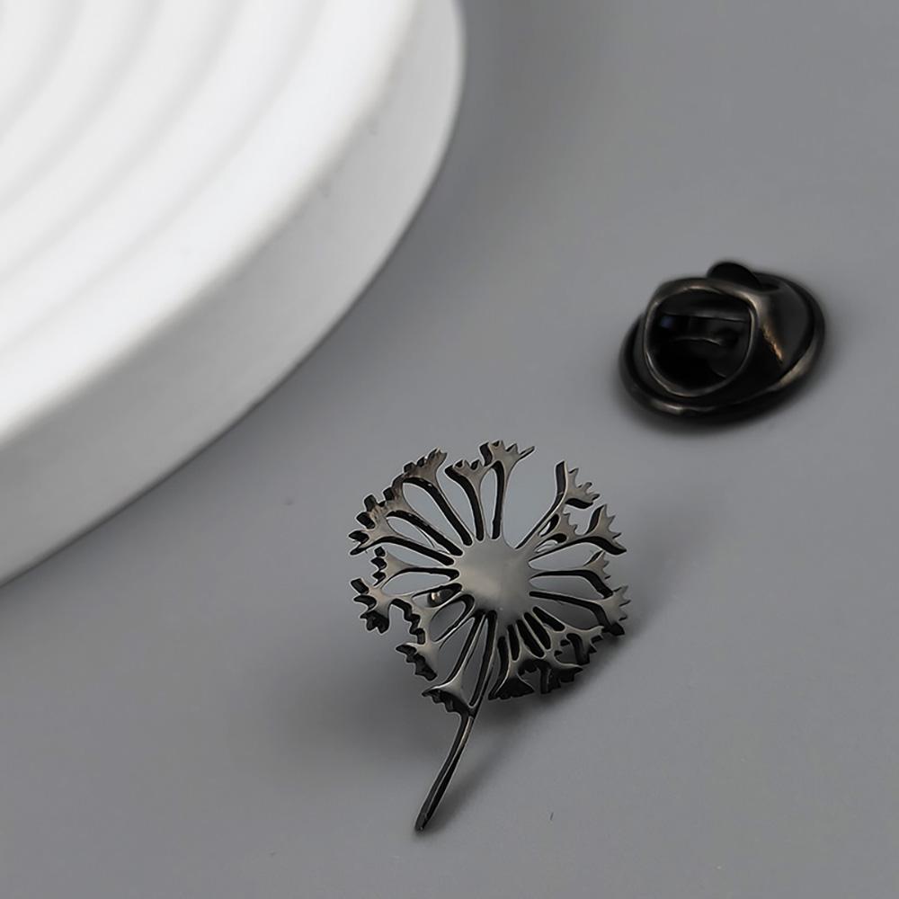 New Dandelion Men's Lapel Pin, Stainless Steel Gold-plated Badge, Punk Style Suit Accessories Black Brooch, Gift for Father