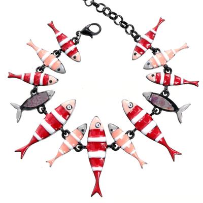 [R6077] - Designer Bracelet 'Lilipoupettes' (sardines) Red Black - 33x8 Mm