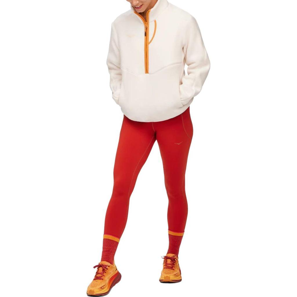 HOKA ONE ONE Ridgetop Half-Zip Fleece Color Block Stand Collar Pullover Women tops White 1141752-EGN