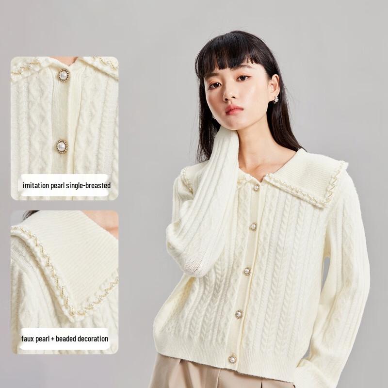 VEROMODA Women's Elegant Lurex Cable Knit Lapel Sweater