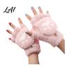 Convertible Mittens for Women Furry Cat Paw Thermal Gloves Flip Top Mitten with Button Women Winter Comfortable Indoor Outdoor Gloves Plush