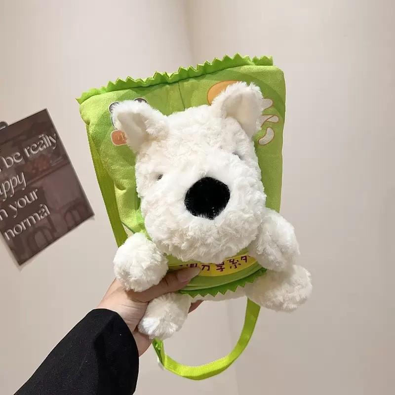 Highland West Cartoon White Terrier Plush Crossbody Bag Outdoor Bag Shoulder