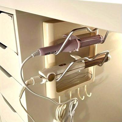 1pc Easy Install Wall-Mount Hair Straightener Holder - Space-Saving Bathroom Organizer For Hair Straighteners & Curling Irons, Durable Plastic