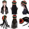 Fake Braids Dreadlocks Beanie Hat Jamaican Rasta Reggae Cap Crochet Knitted Skull Cap Unisex Men Women Halloween Christmas Party