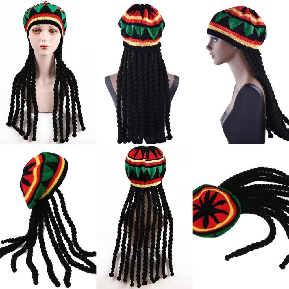 Fake Braids Dreadlocks Beanie Hat Jamaican Rasta Reggae Cap Crochet Knitted Skull Cap Unisex Men Women Halloween Christmas Party