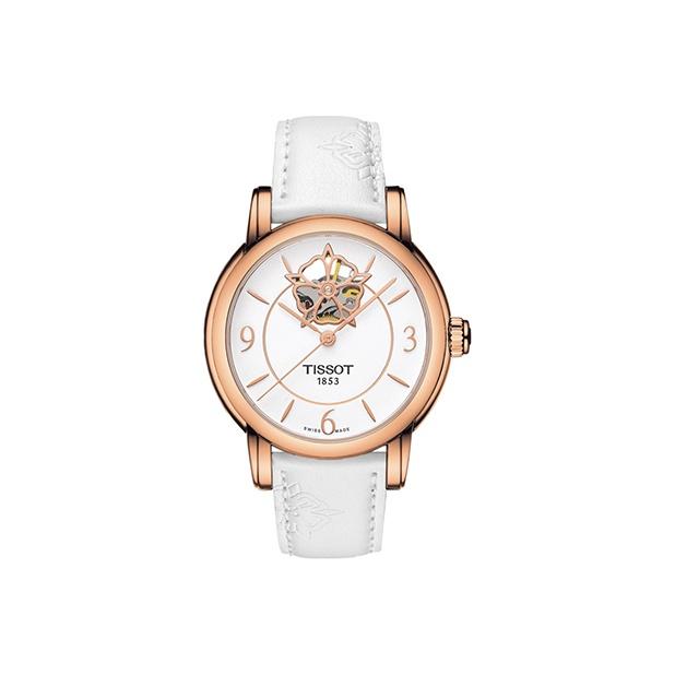 TISSOT Montre  S&eacute;rie Heart Mouvement M&eacute;canique Automatique &Eacute;tanche 30M Bo&icirc;tier en Acier Inoxydable Cadran Dor&eacute; 35mm Bracelet en Cuir T050.207.37.017.04 Regular Watch