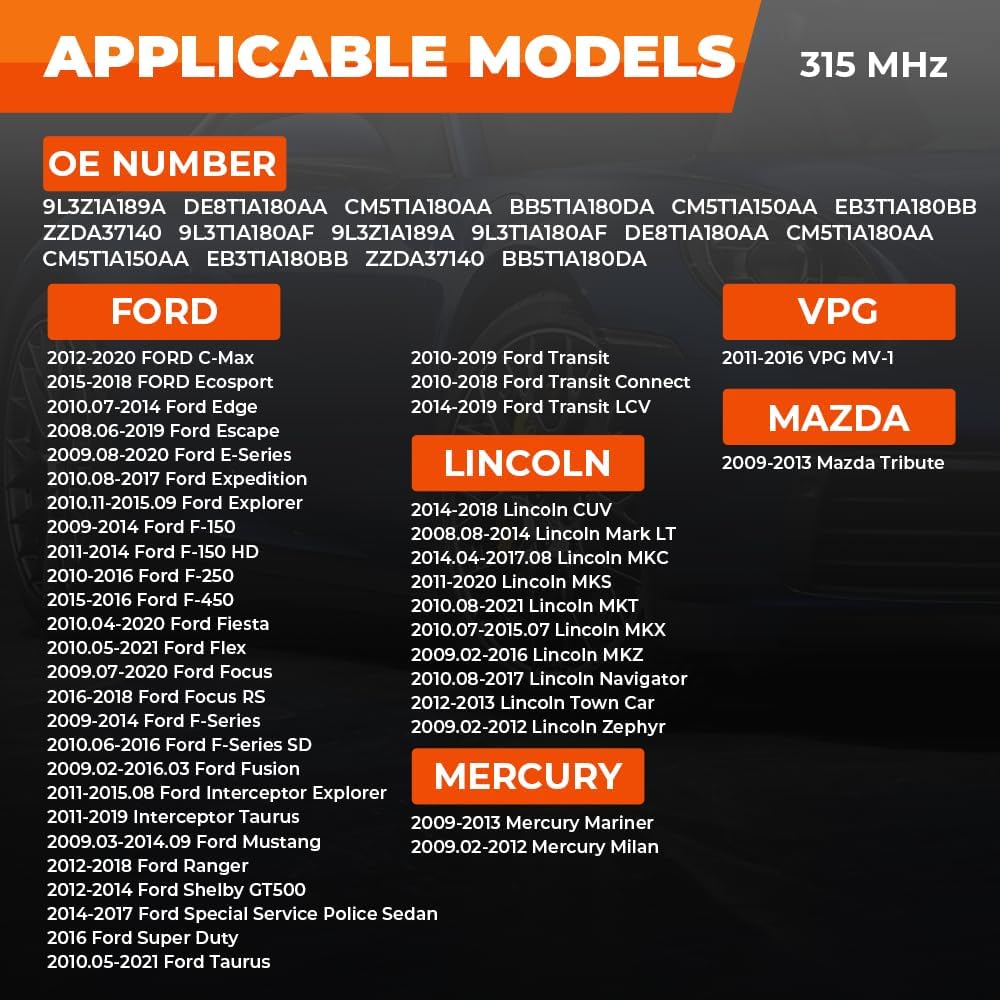 Ford TPMS Sensor, Tire Pressure Monitoring System Sensor Fit For Ford F150 F250 F350 F450 Expedition Focus Fusion Mustang, Lincoln MKZ MKS Replaces