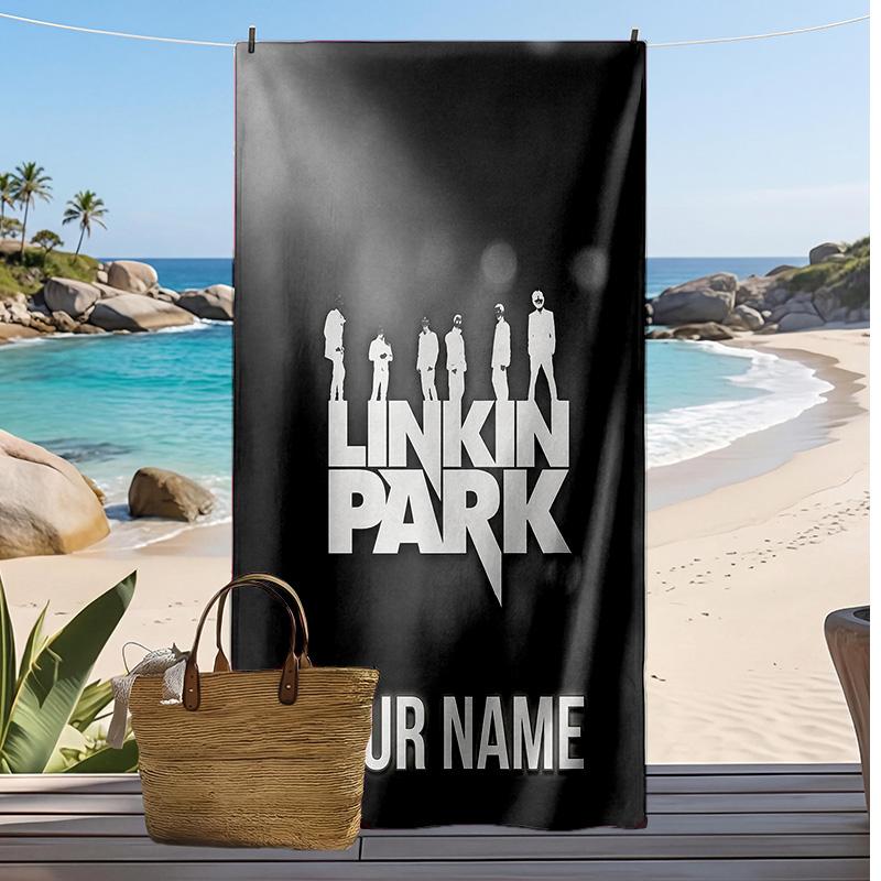 Linkin Park Custom Beach Towel, Print Your Name Text Lightweight Absorbent Towel for Swimming Travel