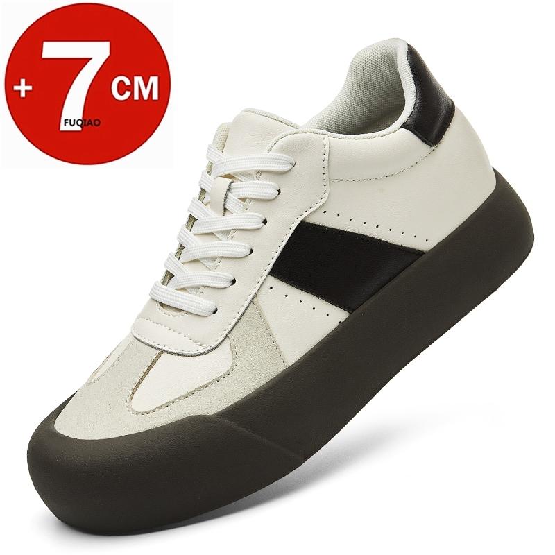 Man Cow Leather Sneakers Elevator Shoes Height Increase Insoles 7CM Leather Shoes for Men Casual Tall Lift Sports