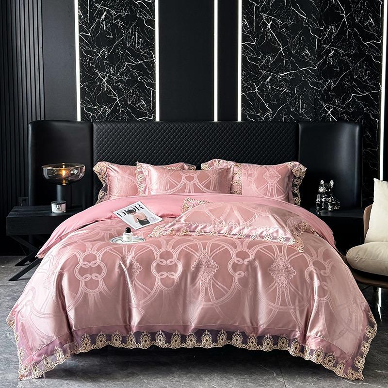 Luxury European Lace Trim Jacquard Silk Bedding Set