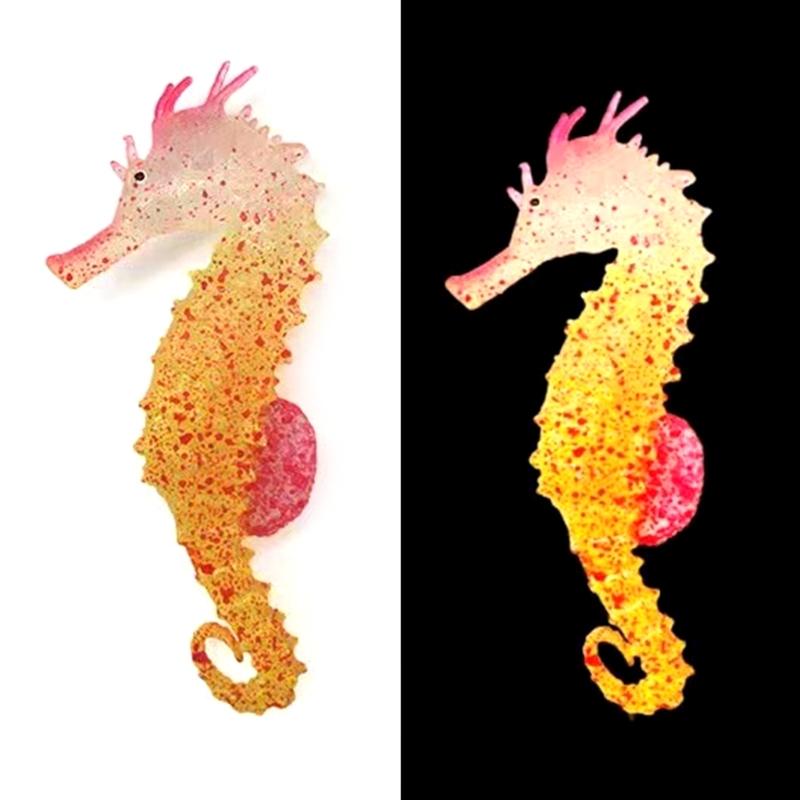 Aquarium Fluorescence Suction Cups Seahorse Ornament Glow in Dark Landscaping Silicone Seahorse Glowing Fish Tank Decors