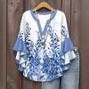 2026 European Floral Print V-neck Lace T-shirt for Women