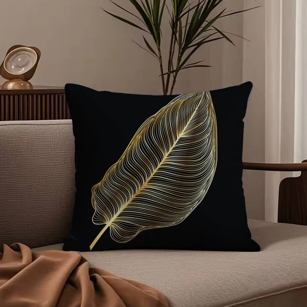 Golden Branches and Jade Leaves Pillow Case Anti-dustmite Pillowcase Invisible Zipper Silky Short Plush Sofa Cushion Cover