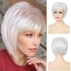 Women Straight Bangs Style Pixie Cut Synthetic Hair Wig Brown Mixed Short Wigs Machine Made