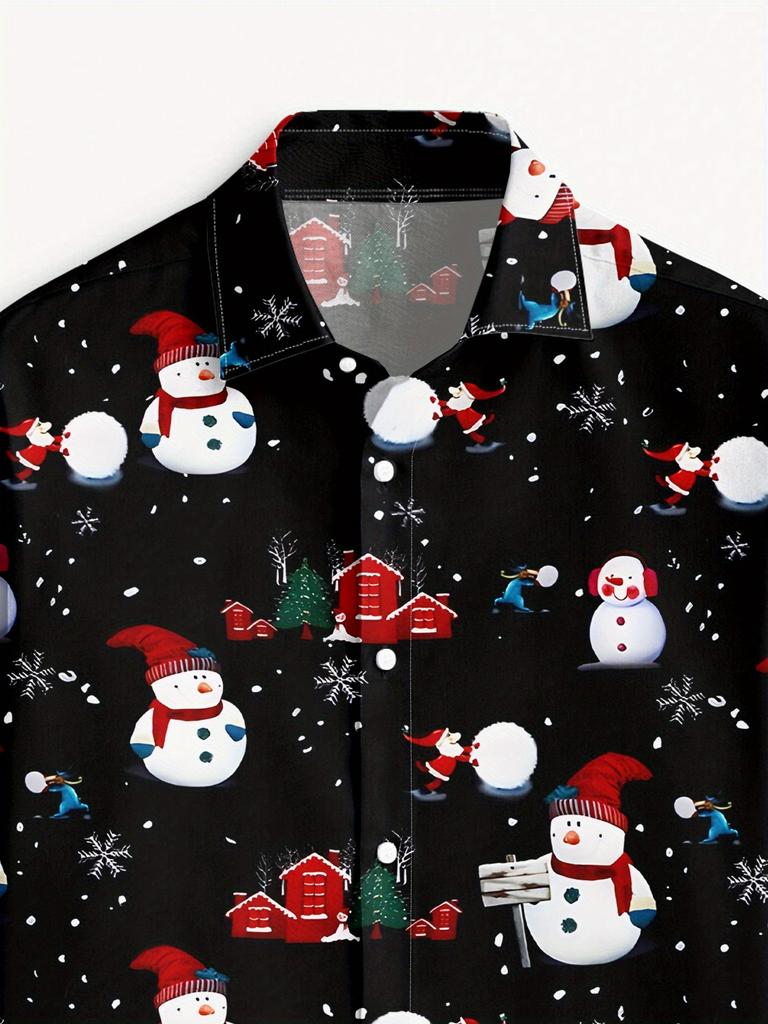 Men's Fashion Printed Shirt Christmas Print Fashion Printed Men's Casual Button- Long Sleeve Shirt
