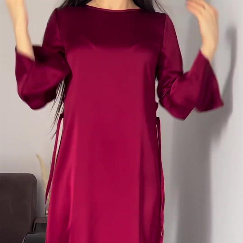 Long Sleeve Elegant Evening Satin Dress For Women High Waist Slim Lace Up Maxi Dresses Femme France Vintage Vacation Banquet Mermaid Bodycon Dresses