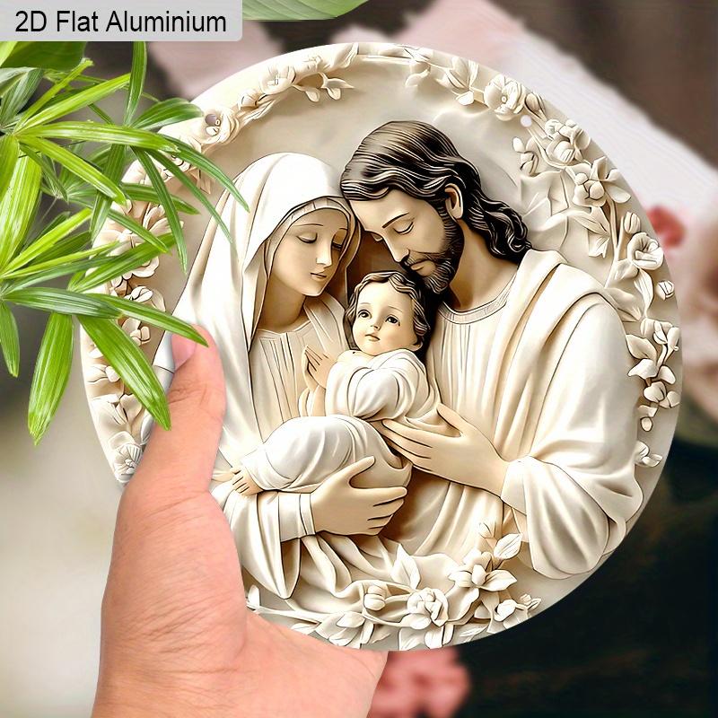 2D Flat Aluminium Nativity Christmas Sign - Holy Night Figurine Ornaments - Aluminium Manger Sign - Ideal for Front Door, Wall, Porch, Window Decor