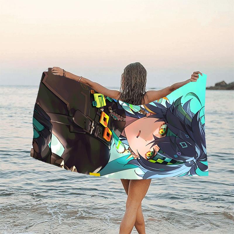 1pc Genshin Impact Kinich1 Beach Towel, Beach and Seaside Swimming Pool Equipment, Fashion Pattern, Rectangular, Travel Essentials