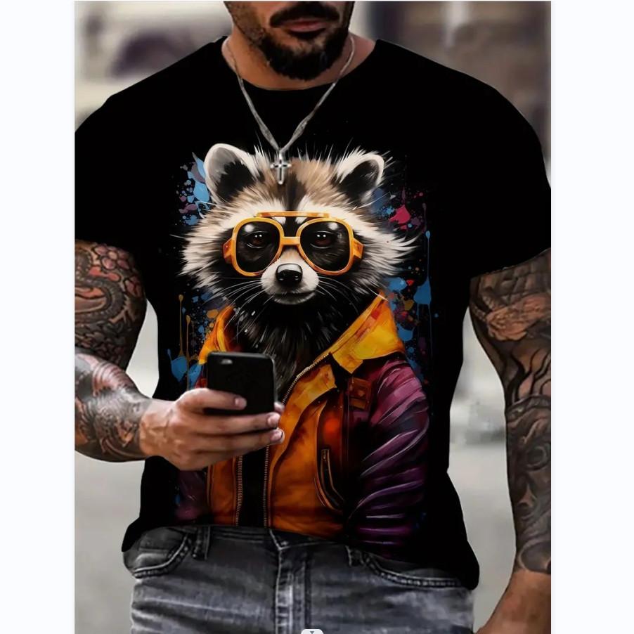 New Summer Men's Fashion T-shirt Personality Wolf Printed Men's T-shirt Top