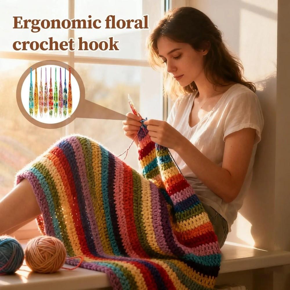 Useful Floral Resin Grips Crochet Hook Non-Slip Knitting Tools Weave Needle 2.0-6.0mm Yarn Knitting Knitting Needle Home Use
