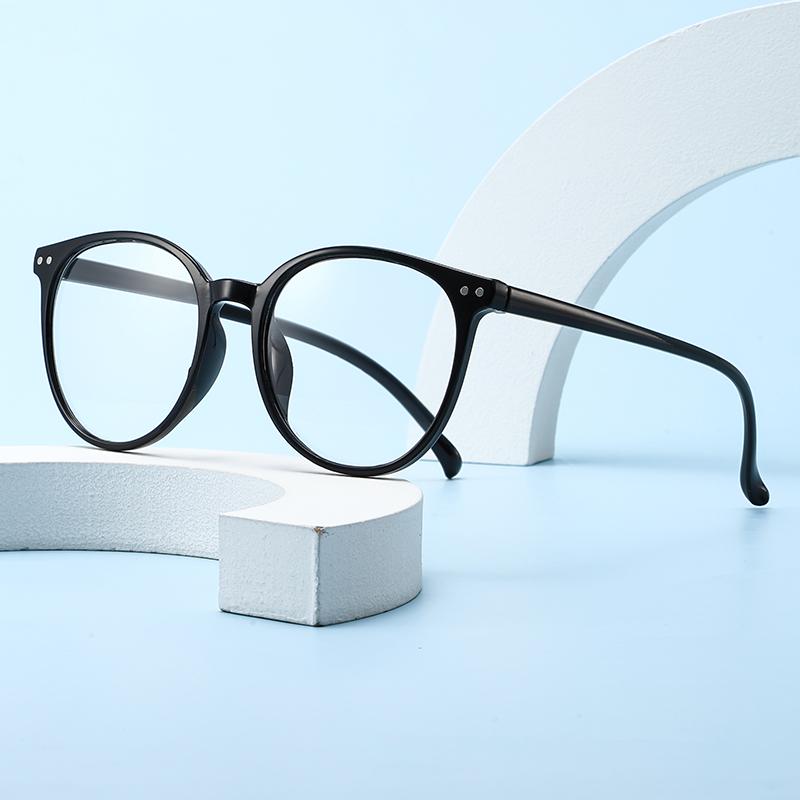 2pcs New Round Glasses Frames Women Anti Blue Light Eyeglasses Tri Color Rivet Design Eyewaer Outdoor Street Shoot Glasses