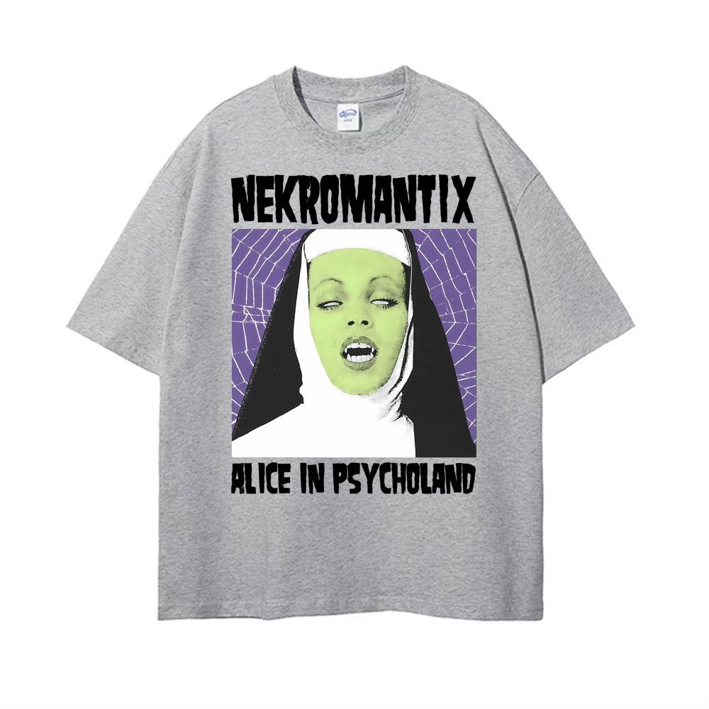 NekroUnisextix Alce in Psycholand Horrorpunk Tshirts for Unisex Fashion Gothic High Street Tshirt 100 Cotton Oversized Cozy T Shirt