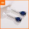 Huitan Elegant Women Drop Earrings Wedding Party Engagement Daily Trendy Charming Inlaid Shiny Pear Blue CZ Accessories Jewelry