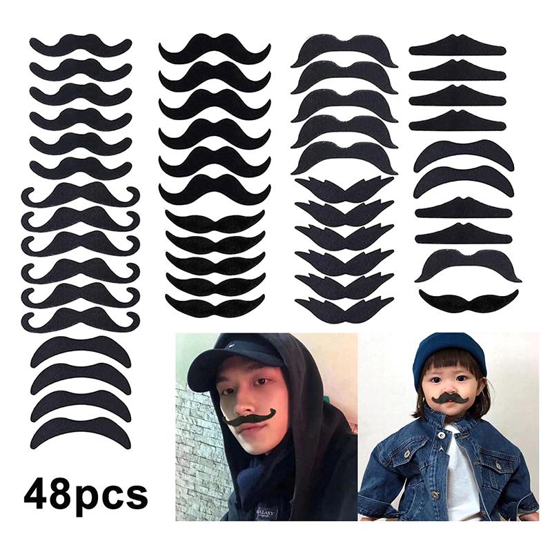 18/48Pcs Mustache Birthday Party Photobooth Props Kids Adult Pirate Party Costume Cosplay Fake Beard Halloween Decoration