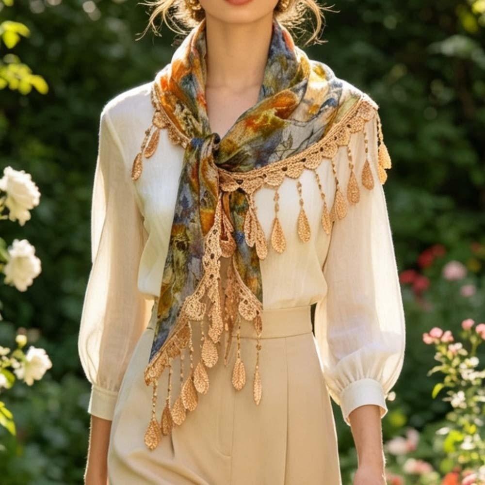 Mesh Texture Fringe Waist Belt Floral Patterns Versatile Scarf Ornament  Fashion Forward Women