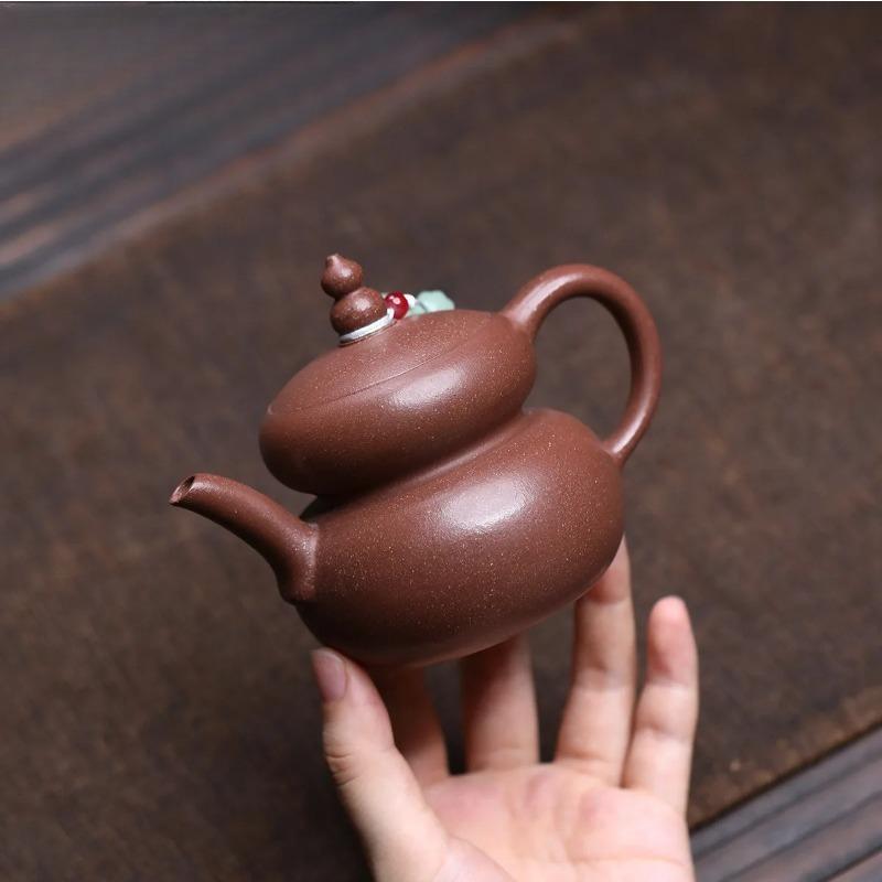 190ml Vintage Yixing Purple Clay Teapots Handmade Gourd Pot Raw Ore Section Mud Kettle Chinese Zisha Tea Set Drinkware Supplies