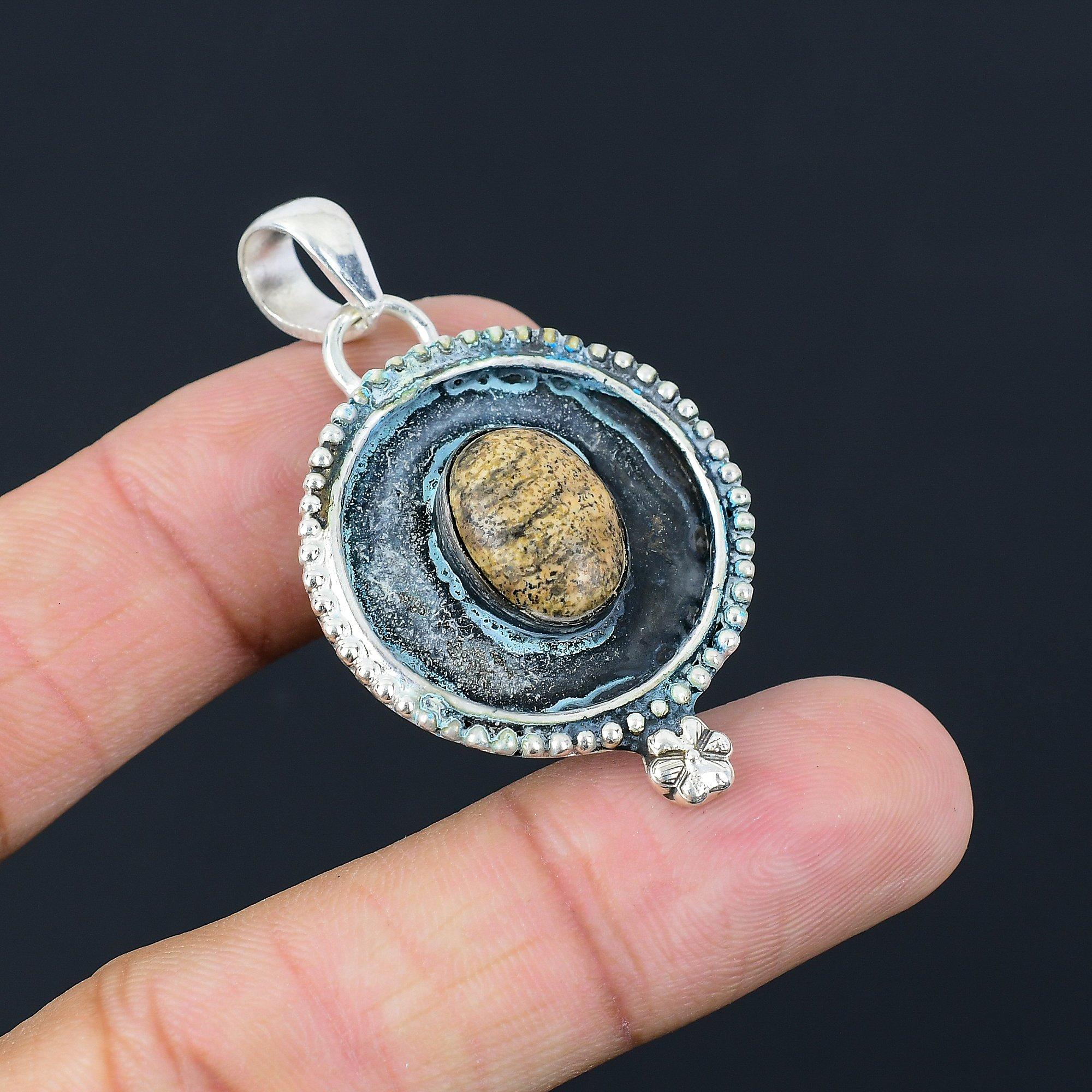 Friendship Day Deal Natural Picture Jasper Sterling Silver Wife Pendant Jewelry