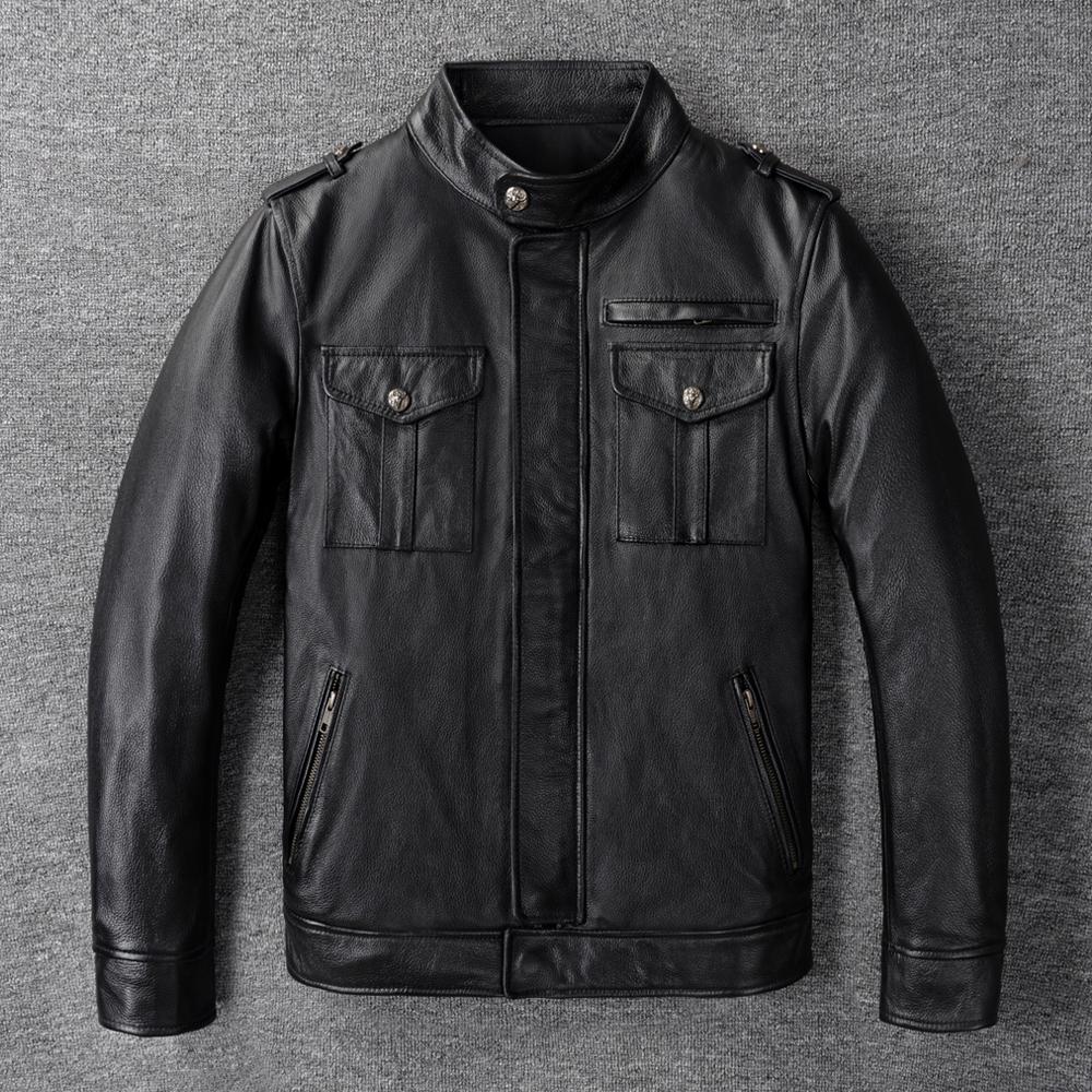 

Casual Men s Cowhide Jacket Men Genuine Cow Leather Jackets Slim Fit Coat Man Clothes Spring Autumn 5XL чорний