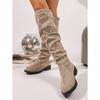Suede Stacking Boots for Winter 2025 New Plus-size Fleece Low-heeled Sleeves Are No More Than Knee-length Boots for Women
