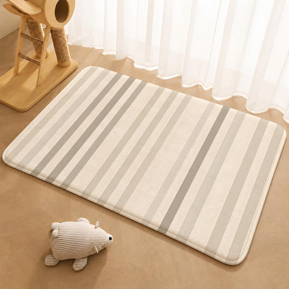 Colorful Striped Pattern Floor Mat Floor Mat Soft Flannel Non-Slip Door Rug for Living Room