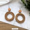 Vintage Mori Grass and Rattan Woven Handmade Earrings Bohemian Vacation Style Stud Earrings Female Ethnic Style Summer Ear Jewelry