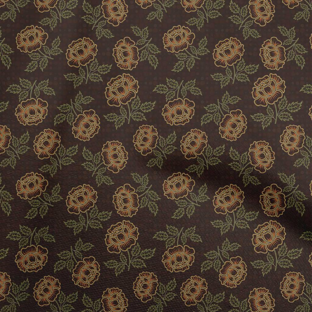 oneOone Cotton Flex Brown Fabric Dotted Floral Dress Material Fabric Print Fabric By The Yard 40 Inch