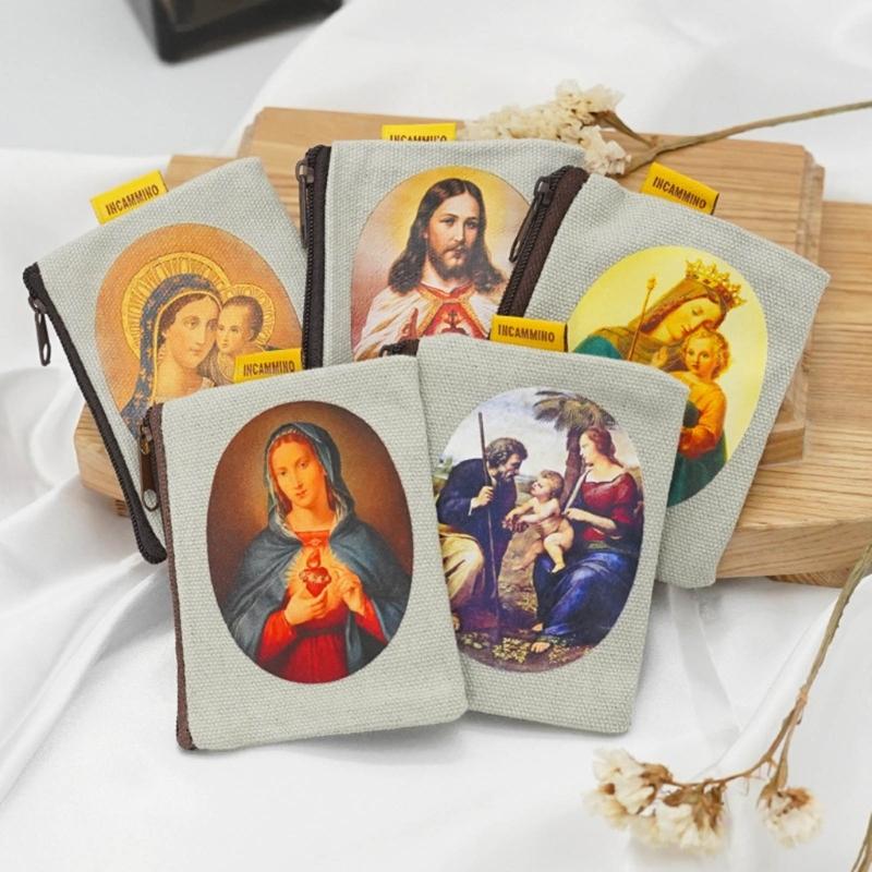 9x7cm Catholic Rosary Pouch,Coin Purse Rosary Holder Beads Bag with Zipper for Prayer Storage