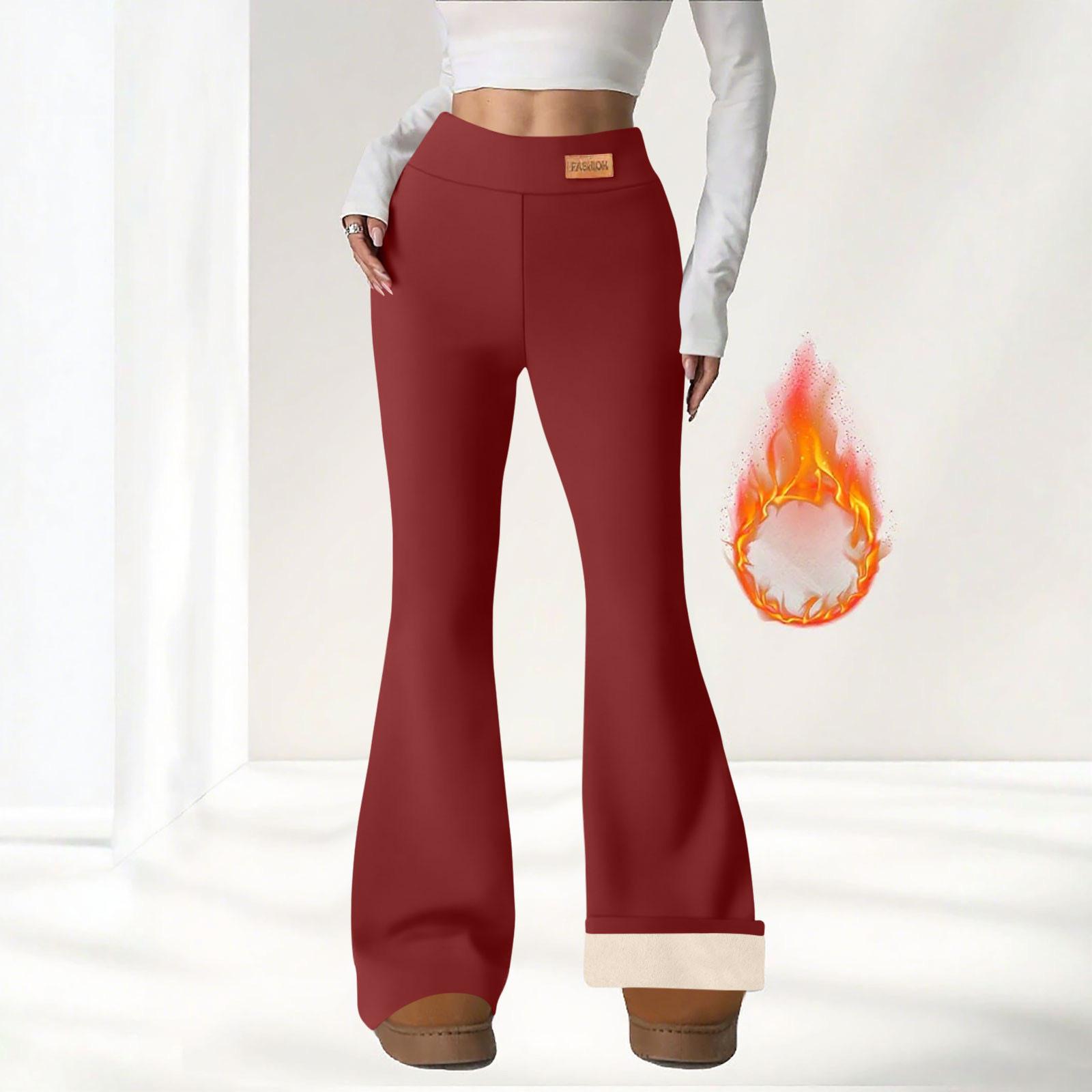 

Women s Fashion -Lined Leggings High-Waisted Winter Yoga Bell-Bottom Wide-Leg Thermal Pants L винний