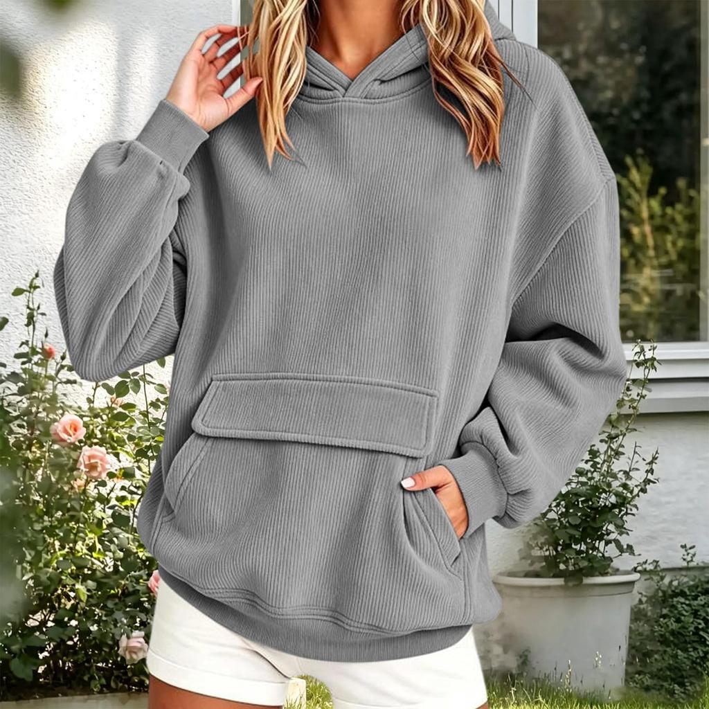 Women's Casual Long Sleeve Hoodie with Pockets Color Loose Fit