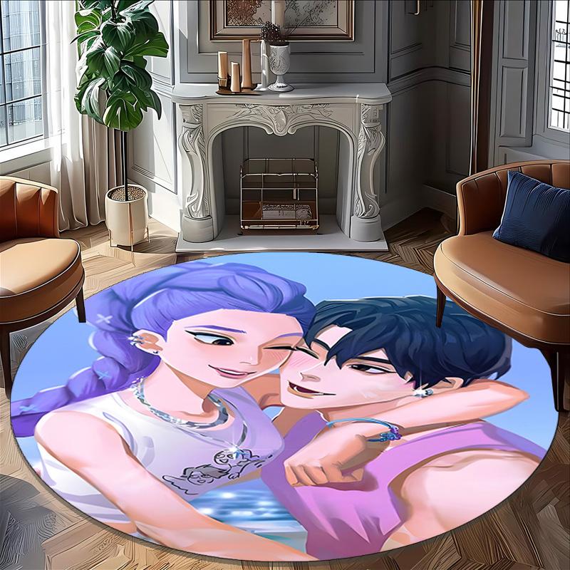 1pc KPop Demon Hunters19 Design Printed Area Round Carpet for Bedroom Living Room Home Decor Rugs Mat Non Slip Mat Rug for Bedside