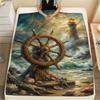 1PC Ships and seashells  Print FlAannel Blanket, High quality Comfortable for All Seasons, Home Decor, Warmth and Comfort