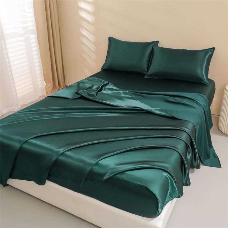 Satin Bed Sheets, Queen Size Sheets Set, 4 Pcs Silky Bedding Set   1 Deep Pocket Fitted Sheet + 1 Flat Sheet + 2 Pillowcases